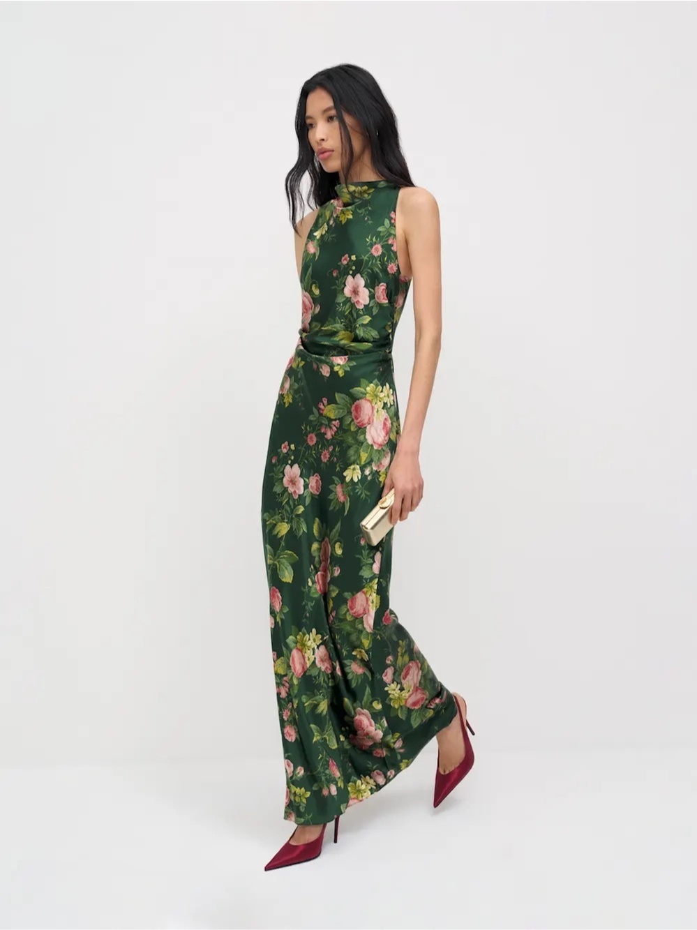 NEW Reformation Anaiis Silk Backless Long Dress Belvedere Green Floral US 4 UK 8